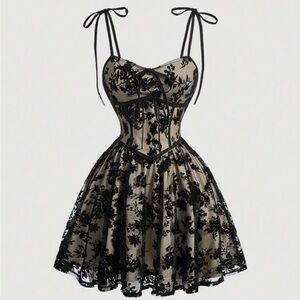 Elegant Black Floral Lace Dress